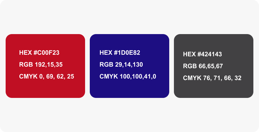 DPL primary colors: HEX #C00F23 (RGB 192,15,35), HEX #1D0E82 (RGB 29,14,130), HEX #424143 (RGB 66,65,67)